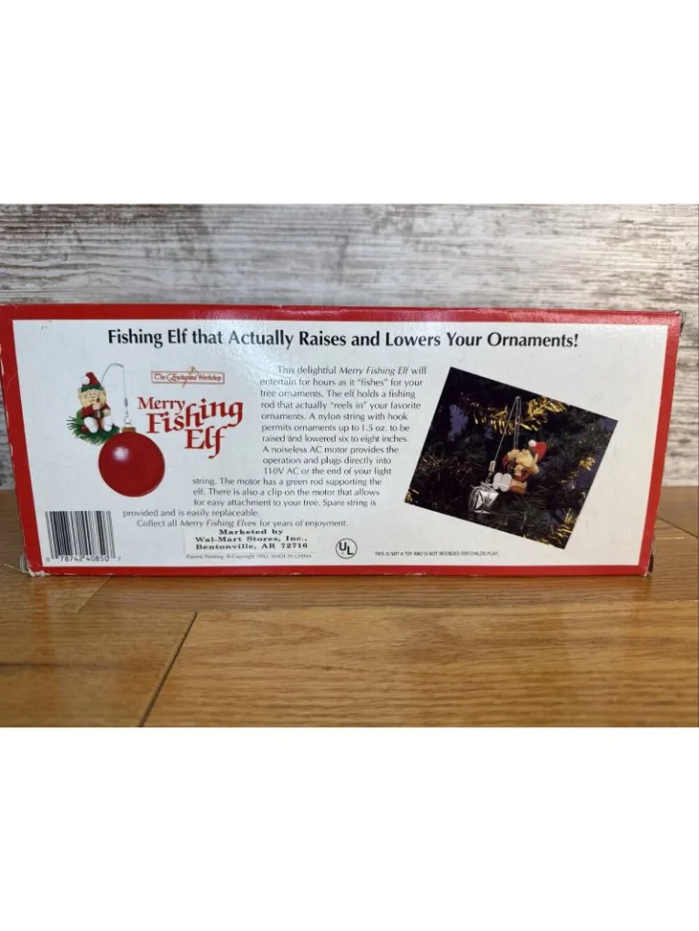 1992 Enchanted Workshop Merry Fishing Elf Animated Christmas Ornament